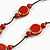 Red Ceramic Coin/ Round Bead Brown Cord Necklace and Drop Earrings Set/48cm L/Slight Variation In Colour/Natural Irregularities - view 7