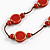 Red Ceramic Coin/ Round Bead Brown Cord Necklace and Drop Earrings Set/48cm L/Slight Variation In Colour/Natural Irregularities - view 8