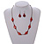 Red Ceramic Coin/ Round Bead Brown Cord Necklace and Drop Earrings Set/48cm L/Slight Variation In Colour/Natural Irregularities - view 3